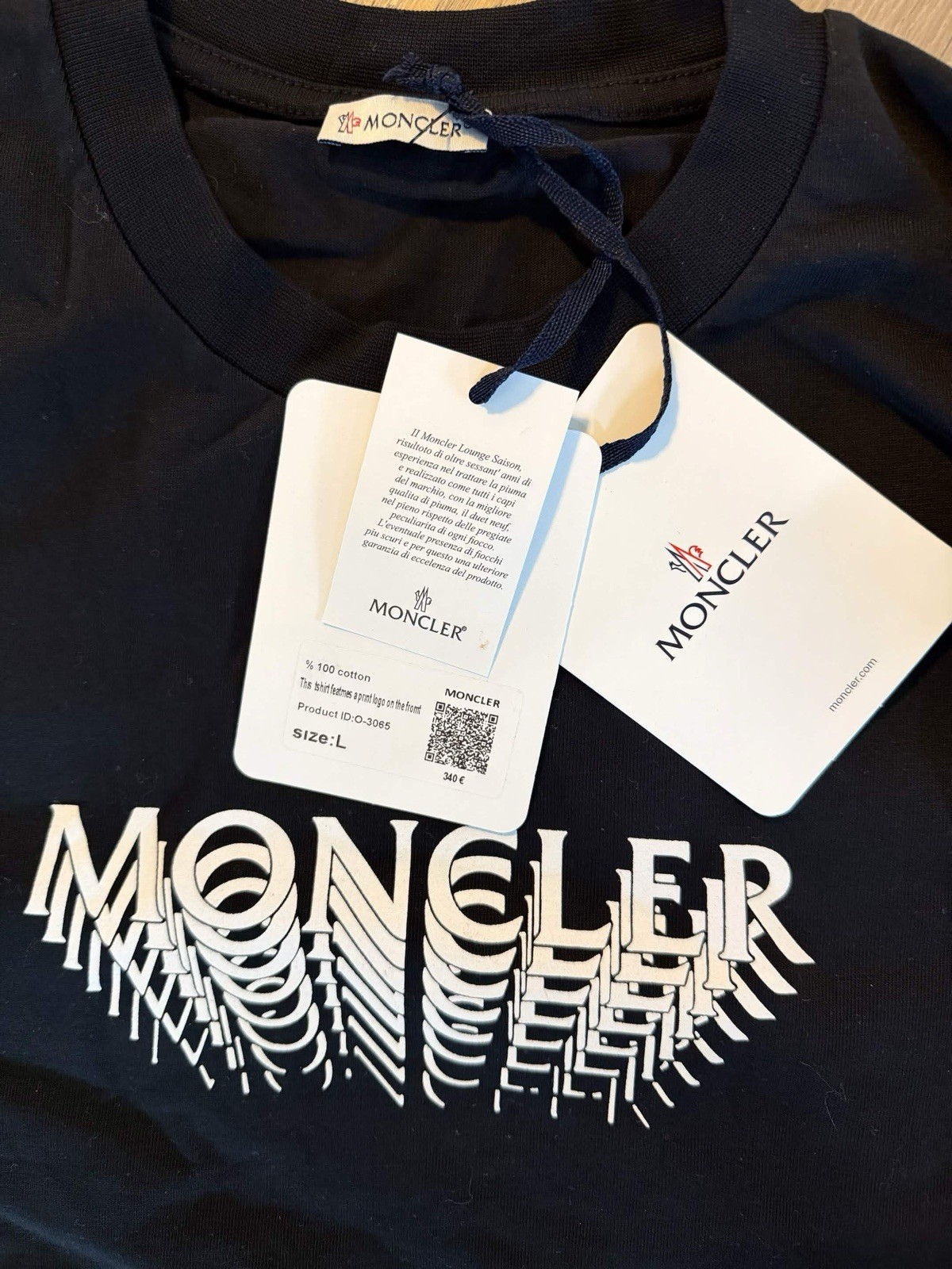 Moncler Logo-Flocked Appliquéd Cotton-Jersey T-Shirt Black, Size M gallery