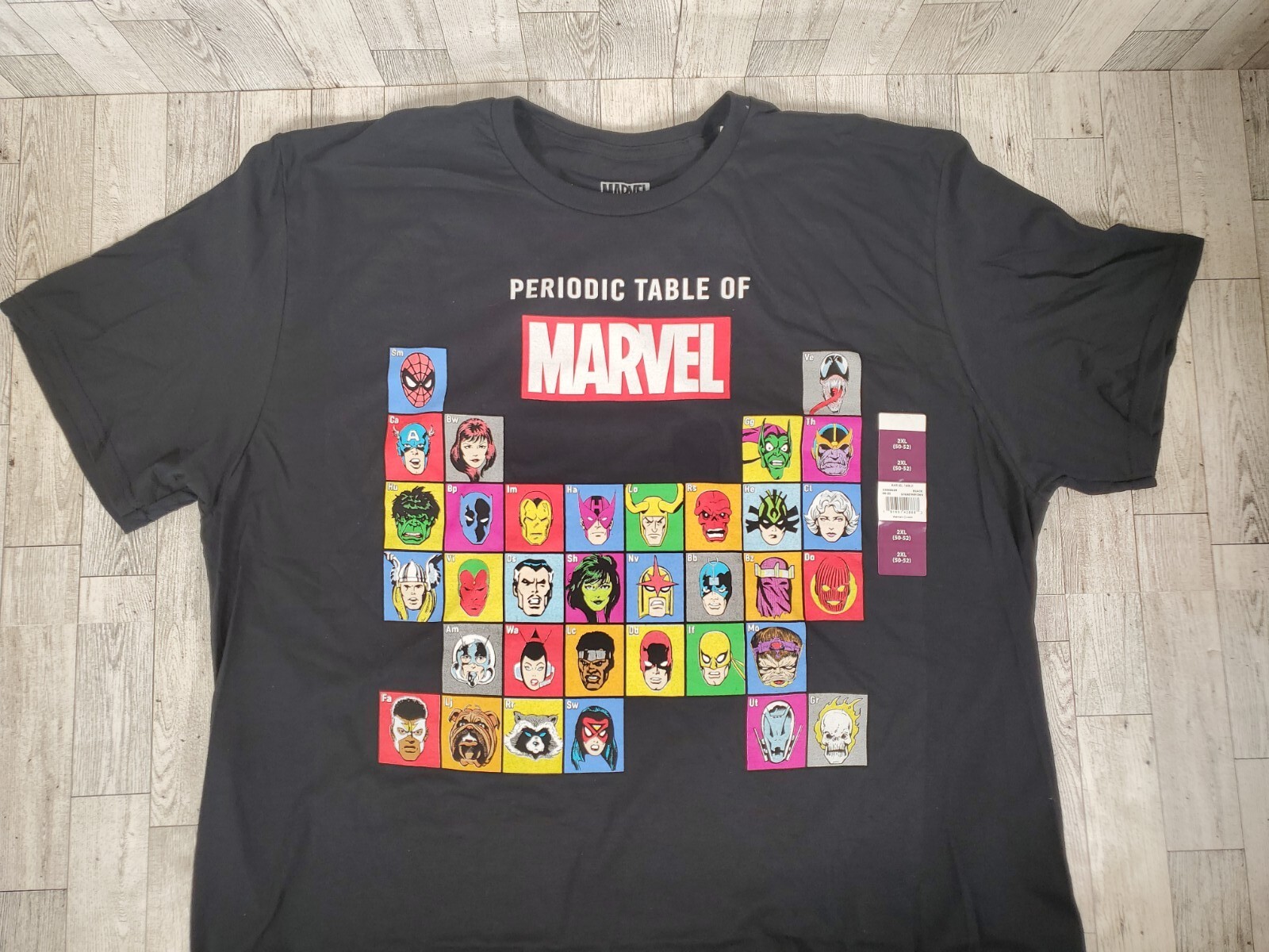 Marvel Shirt Mens 2X Periodic Table Heroes Villains Graphic Tee Comics NEW