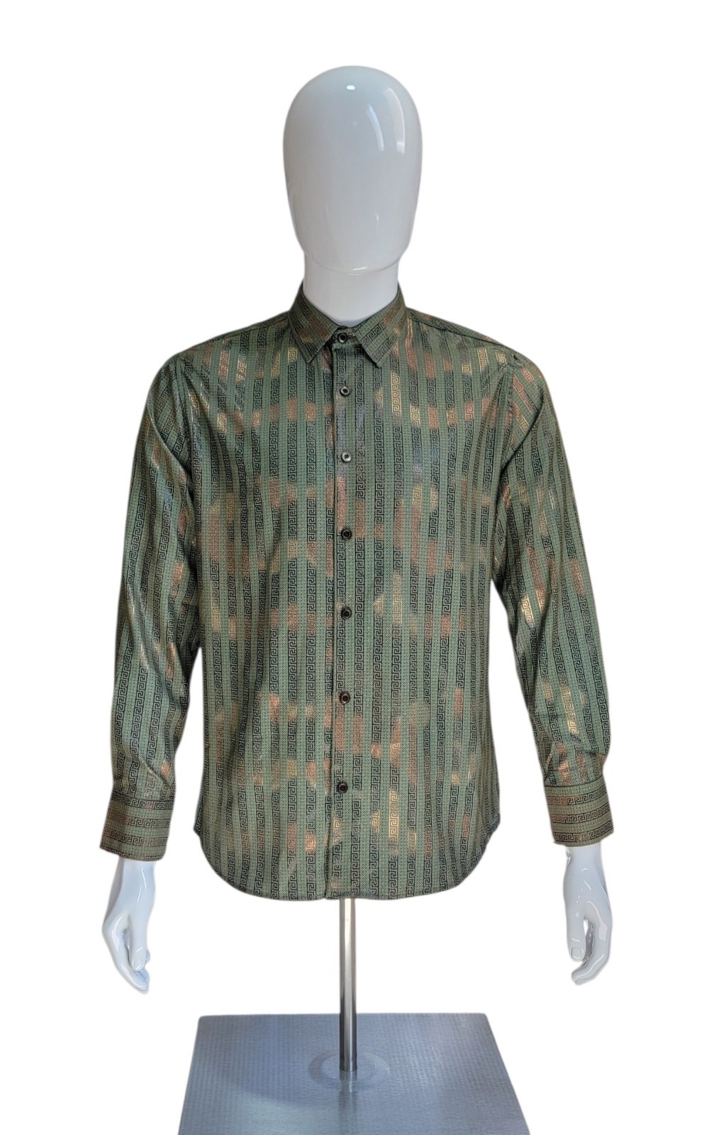 Men's Italian Fashion Long Sleeves Buttom-Up Metallic Green Olive Bronze Shirt gallery