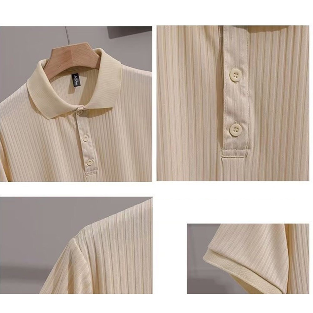 Men's Striped Shirt Short Sleeve Moisture Wicking Lapel Neckline Slight Stretch gallery