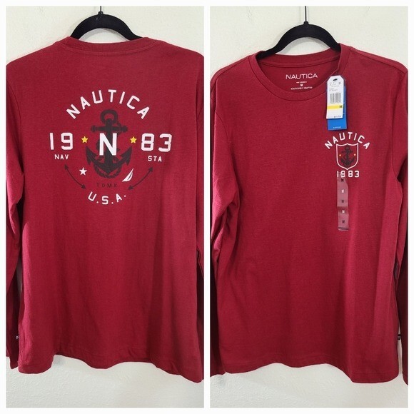 *NEW* Nautica Red Graphic Long-Sleeve Shirt Nautical Beach Travel, size Medium gallery