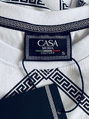 NWT Casa Moda Couture White Black Diamond Geometric Pattern Tee Unisex Men Sz S