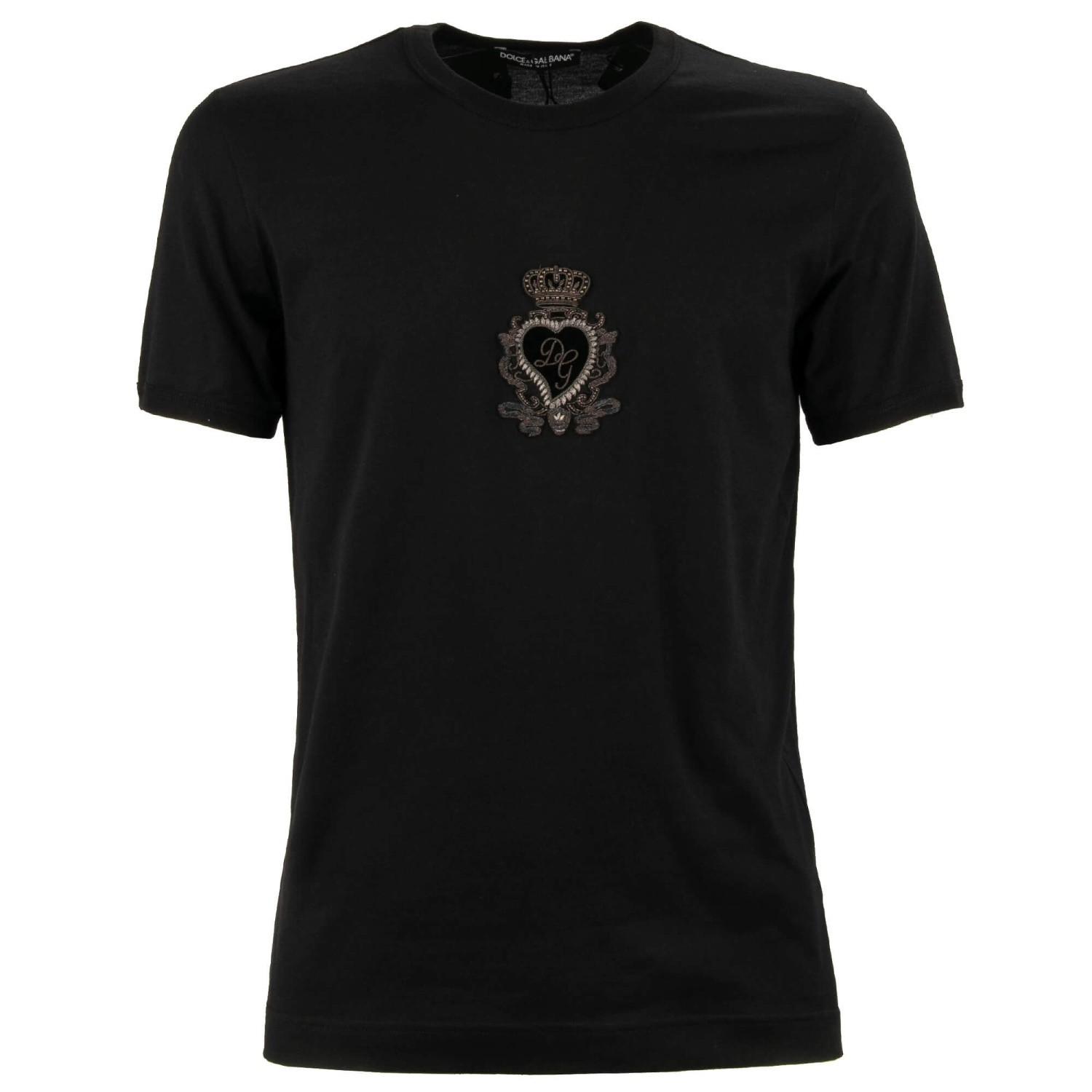 DOLCE & GABBANA DG Logo Baroque Pearl Heart Crown Cotton T-Shirt Black 46 S gallery
