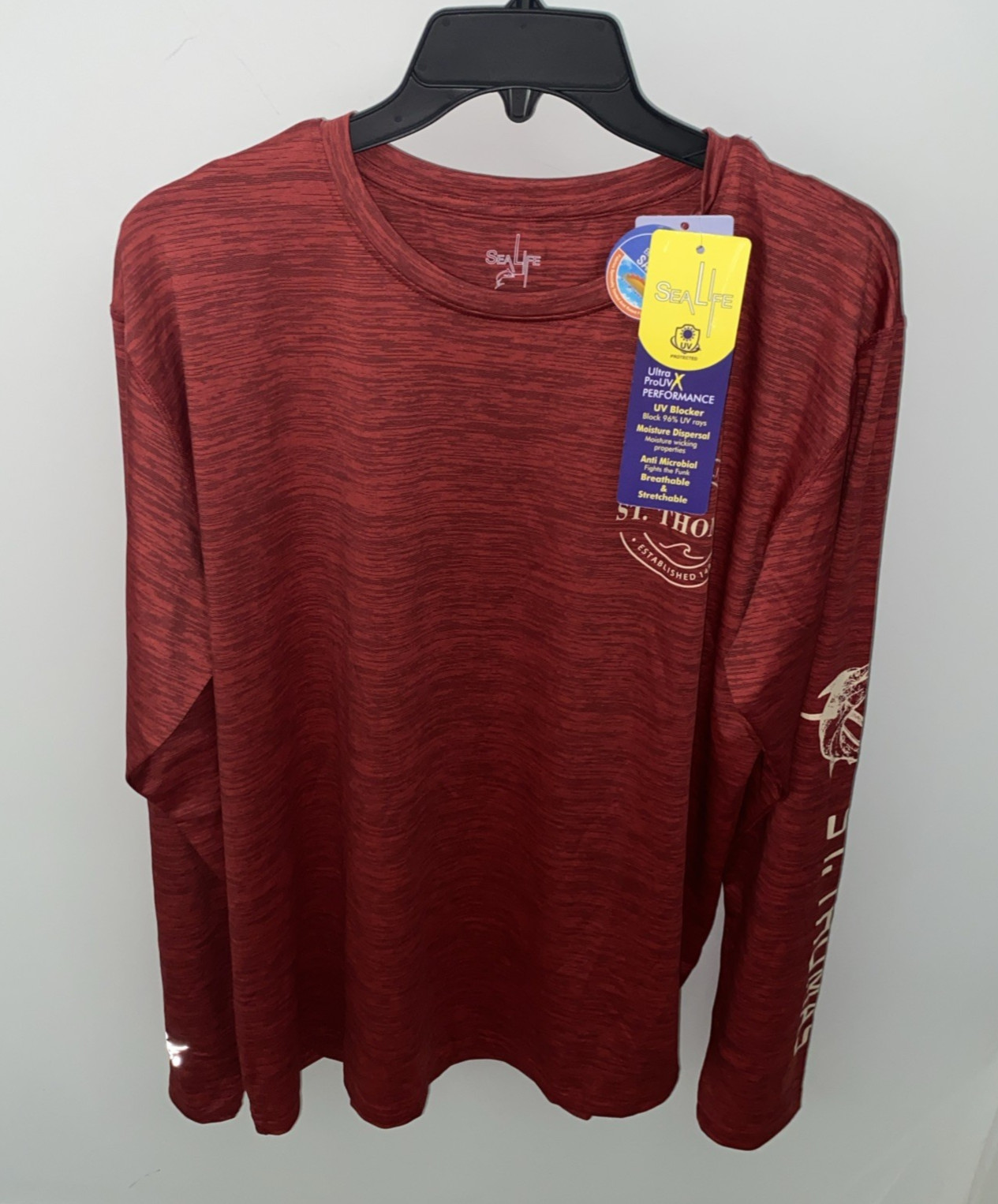 Sea Life Performance Shirt Men's XL St. Thomas U.S.V.I. Red Heather Long Sleeve gallery
