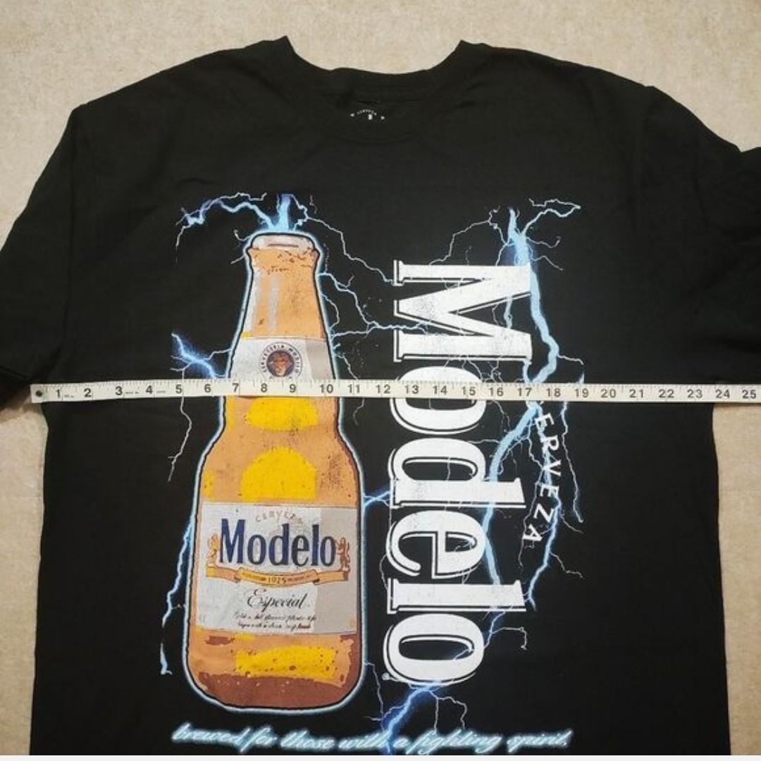 Modelo Cerveza Beer Logo Graphic Print Black Crew Neck Cotton T-Shirt Men L -Q gallery