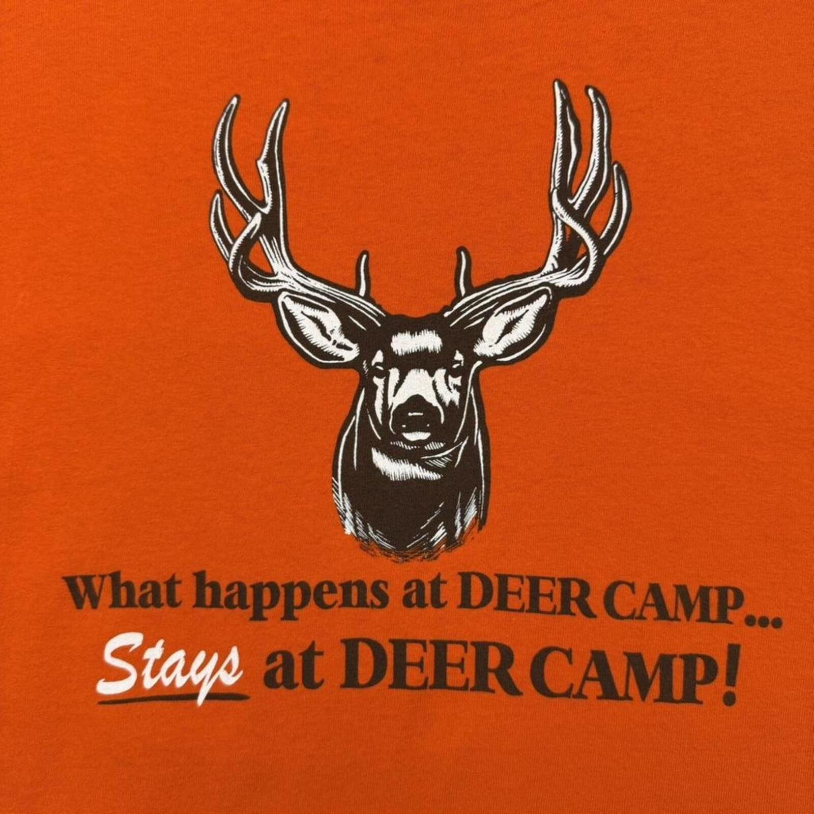 Vintage Deer Camp Hunting Graphic T Shirt Orange Fruit of the Loom L gallery