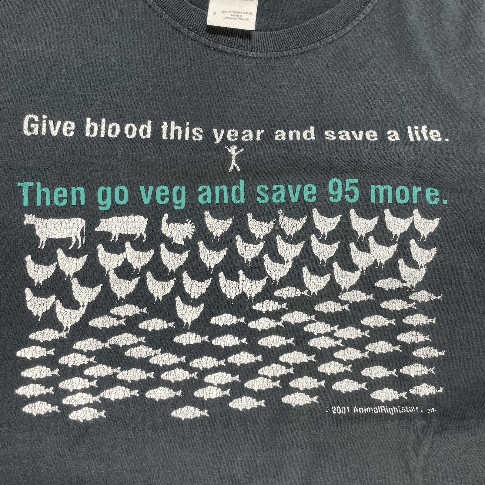Vintage Y2K Vegan T Shirt Gilden Adult Size Small Black Animal Vegetable Graphic gallery