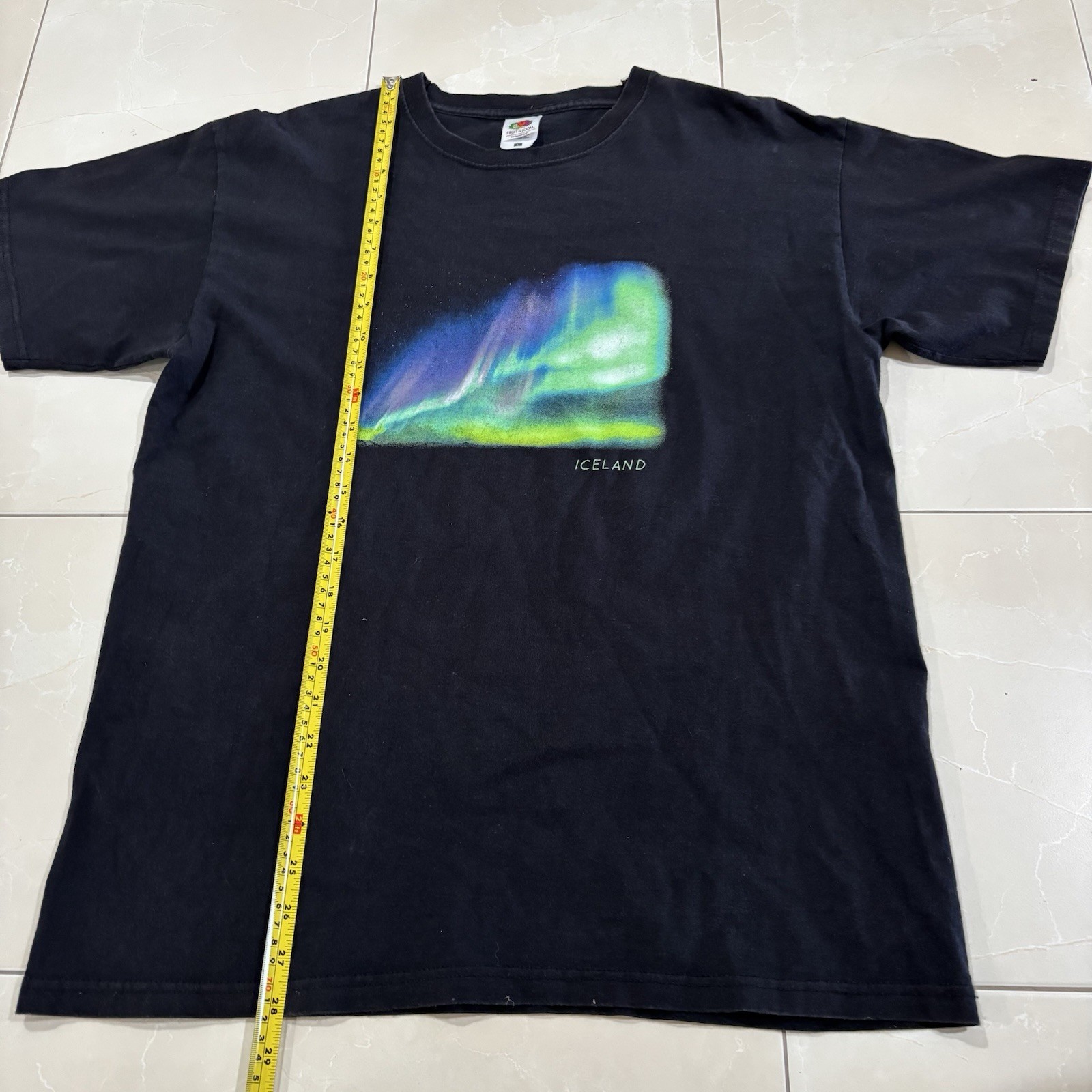 Vintage Iceland Northern Lights T Shirt Black Faded Y2K Skate Grunge Gorp Mens L gallery