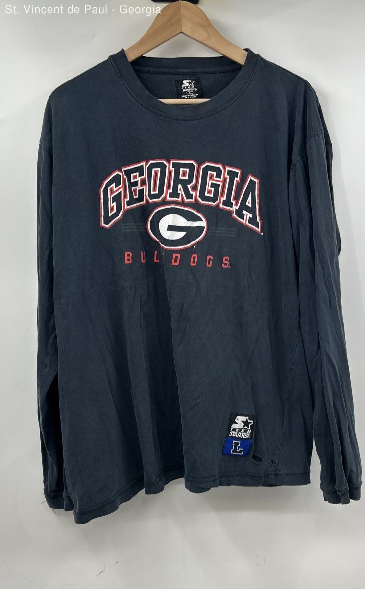 Starter Georgia Bulldogs Long Sleeve Tee Shirt Men’s Large Black Red Distressed