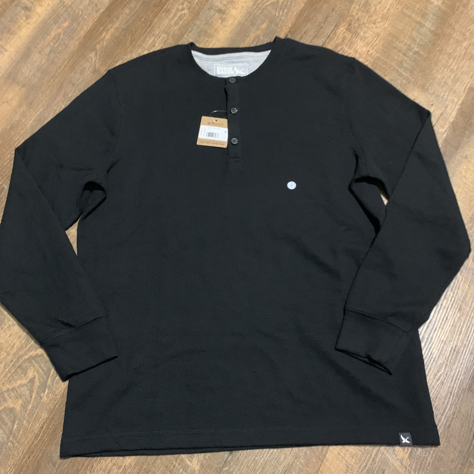NEW Eddie Bauer Mens Shirt L Waffle Knit Thermal Henley Long Sleeve Crewneck