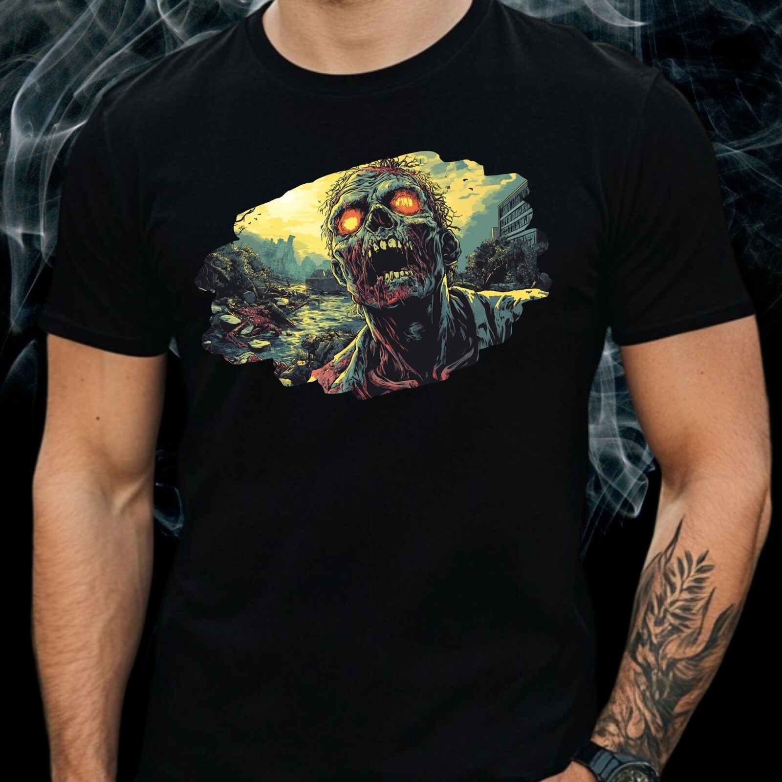 Mens Zombie Motif Cotton T-Shirt Size S to 5XL