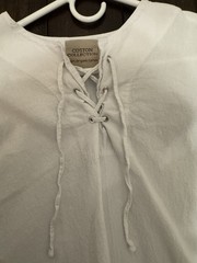 Cotton Collection Men’s White Solid Lace-Up Short Sleeve Woven Cotton T-Shirt S