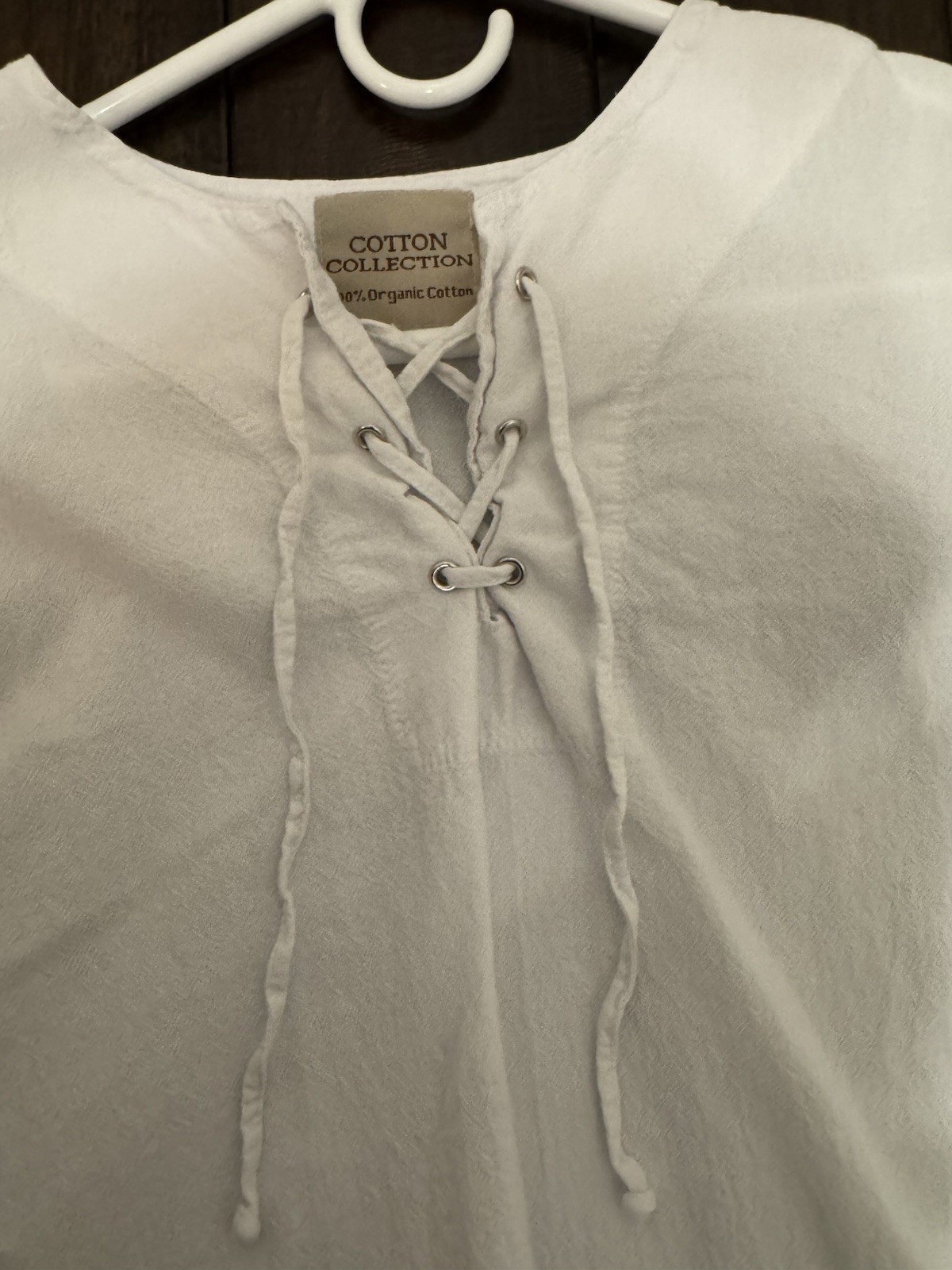 Cotton Collection Men's White Solid Lace-Up Short Sleeve Woven Cotton T-Shirt S gallery