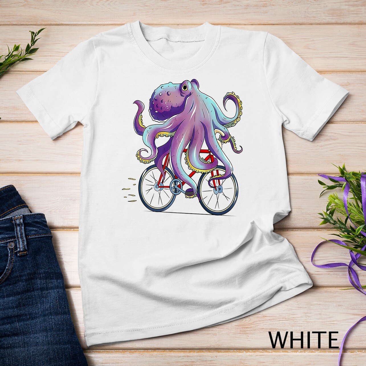 Octopus Riding Bicycle Cute Biker Cyclist Premium Unisex T-shirt