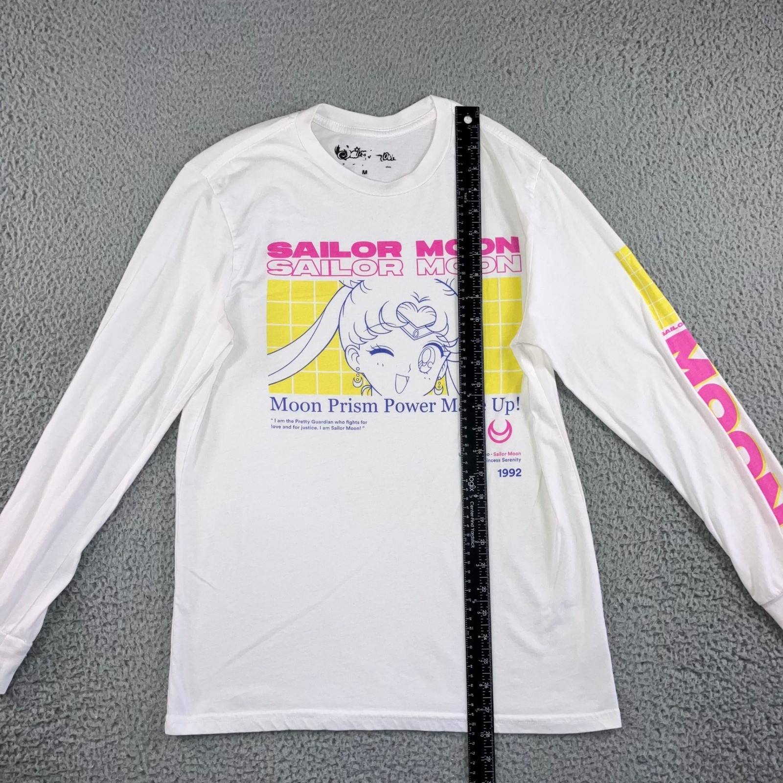 Sailor Moon Long Sleeve Graphic T-Shirt Men M White Moon Prism Power Make Up gallery
