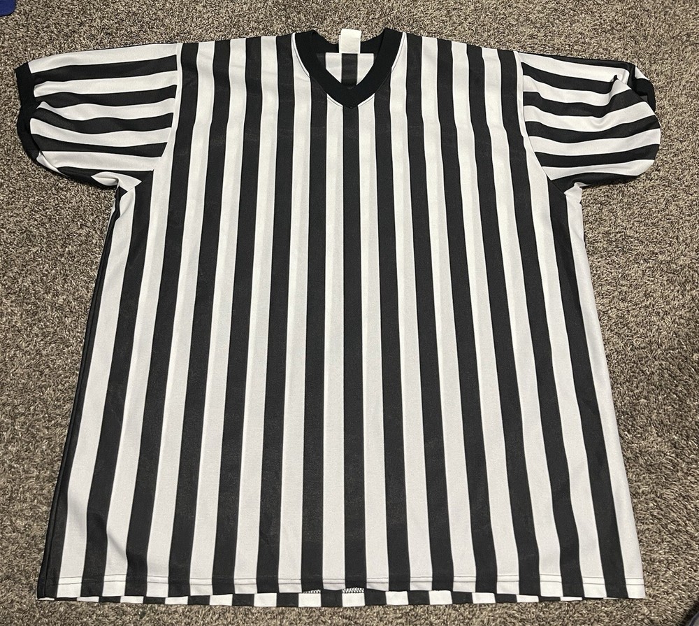 Alleson Athletic Referee Shirt Mens 2XL V-Neck Black & White Striped Jersey LNC