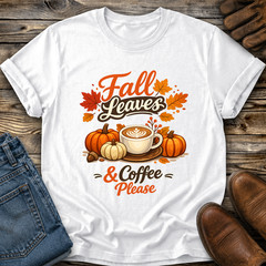 Fall Leaves Coffee Please Tshirt Graphic Tee Unisex Autumn Pumpkins Gift