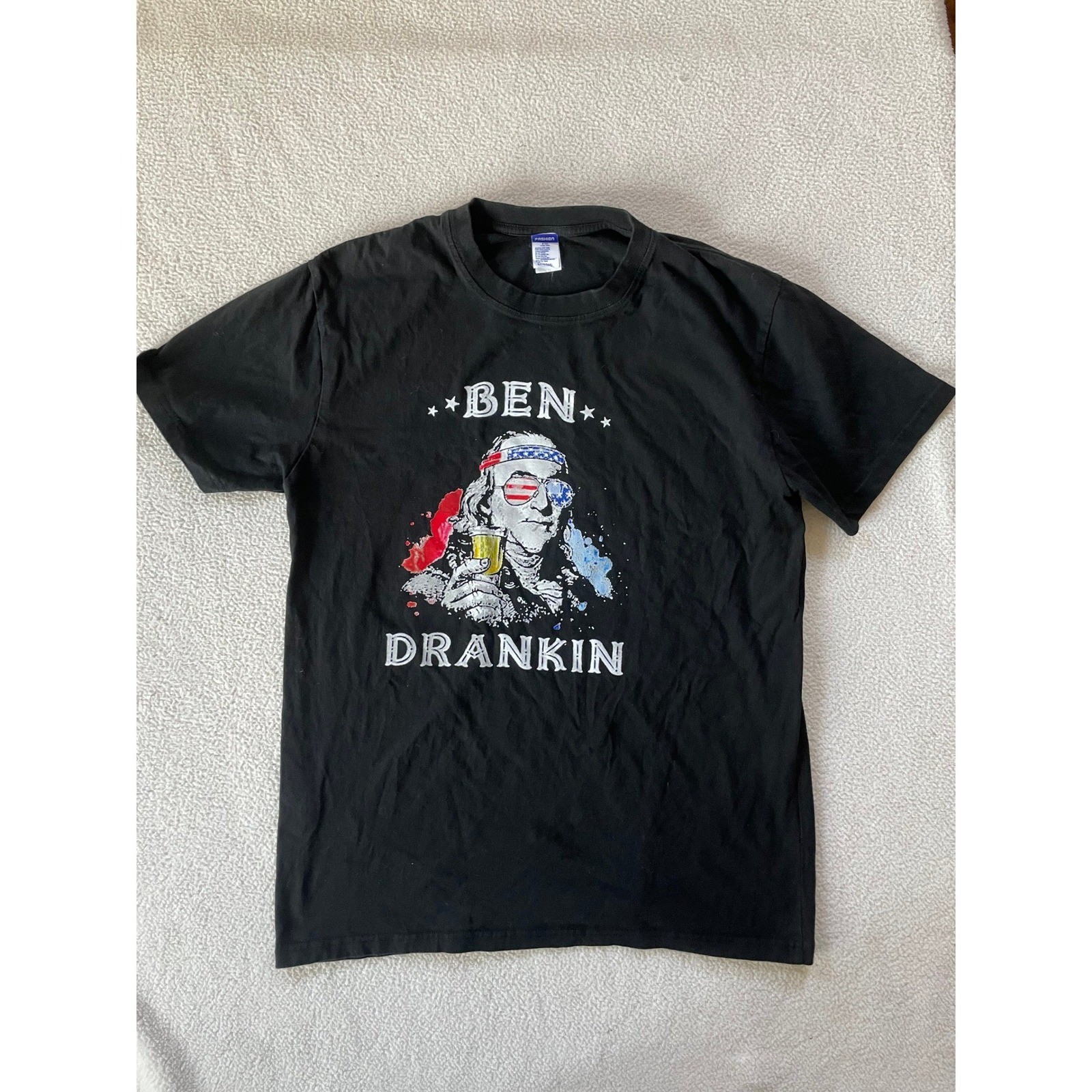 Fashion Mens Large T-Shirt Black Ben Drankin Benjamin Franklin Graphic Tee