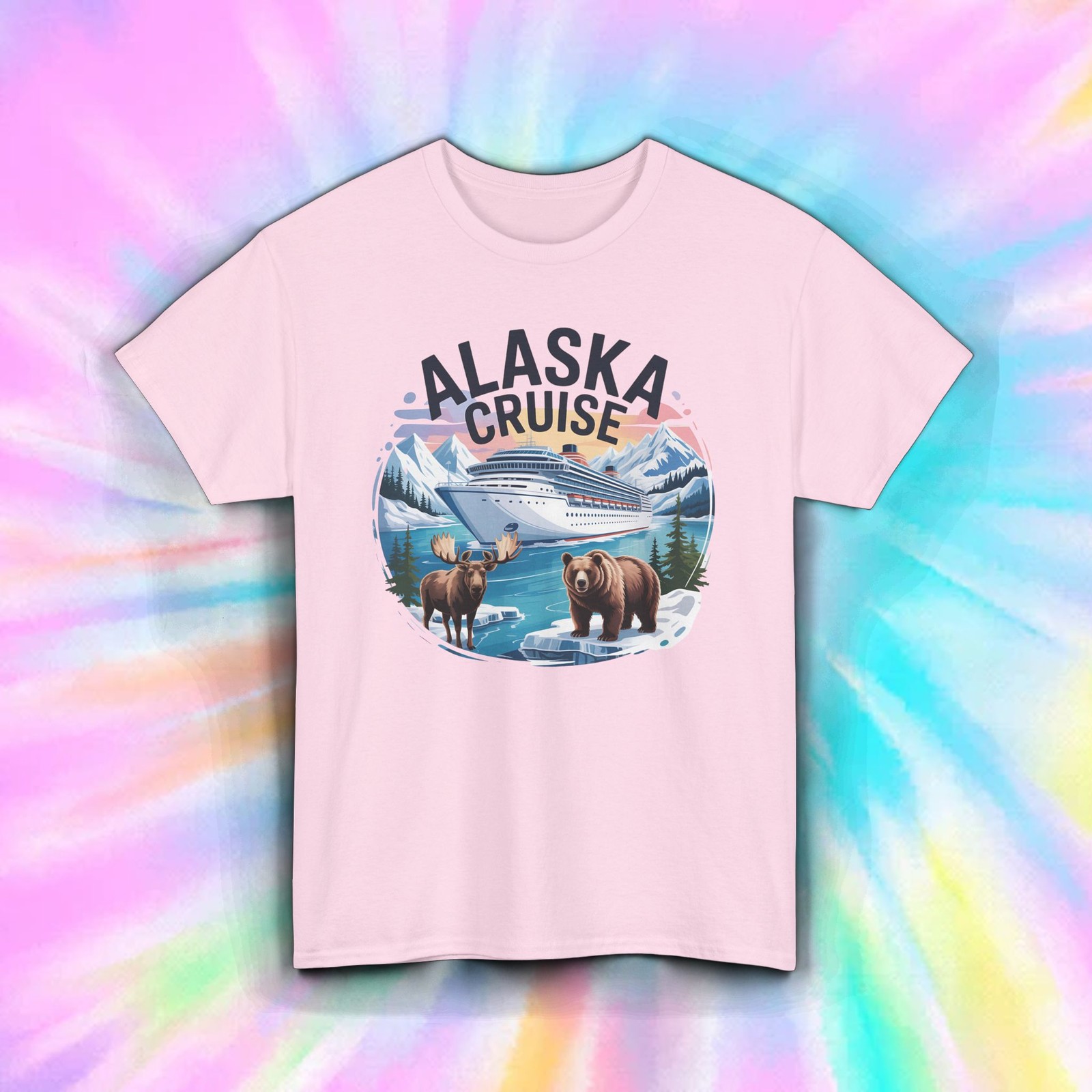 Alaska Cruise Shirt Souvenir Grizzly Moose Mountain Vacation Travel Tee S-5XL