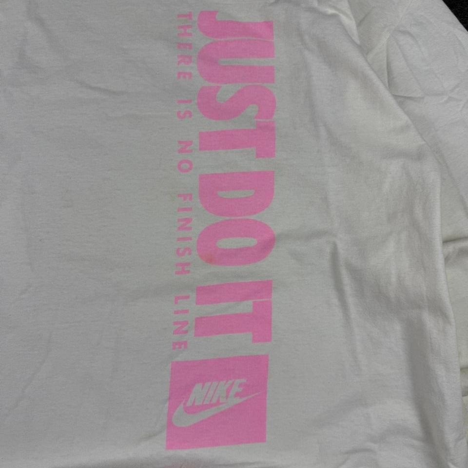 VTG 90's Nike White Long-sleeve Shirt Mens Sz L Pink Logo Spell-out gallery