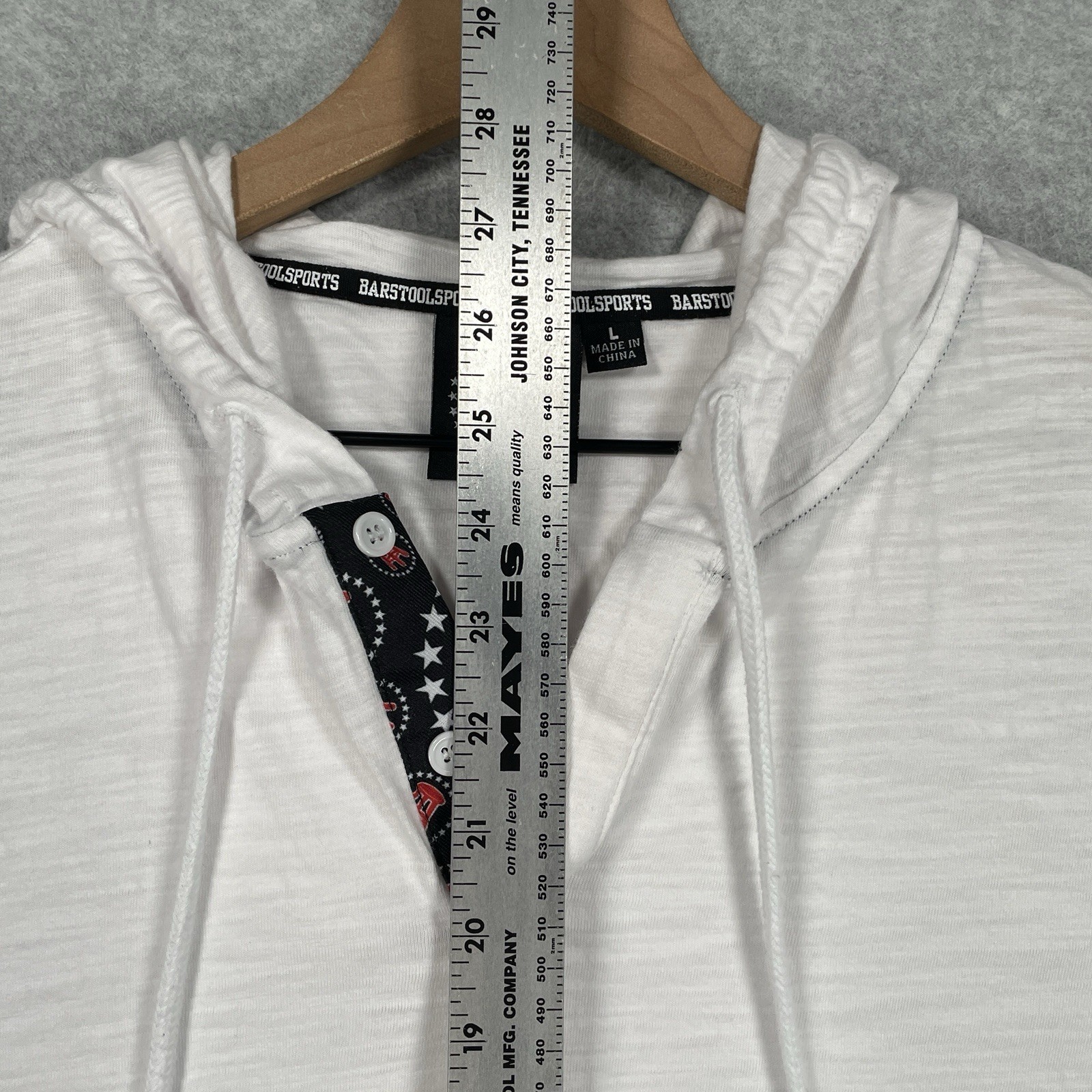 Barstool Sports Henley Shirt L White Lightweight Hooded Long Sleeve Pullover gallery