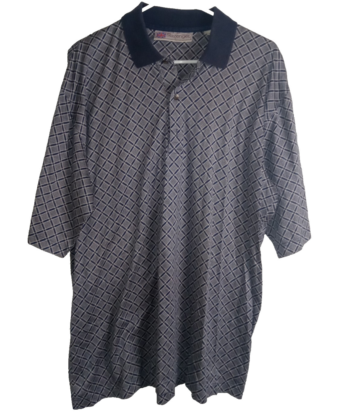 Slazenger Men's Plaid Blue White Geometric print Polo Shirt Size L gallery