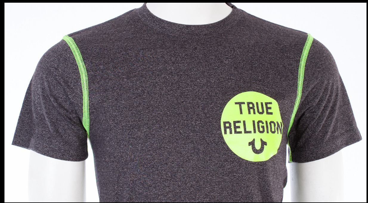 $79 TRUE RELIGION Black HEATHER CREW Short Sleeve Designer Graphic T-shirt NWT gallery