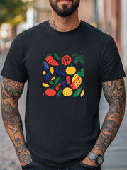 Colorful Fruit Vibrant Graphic Print T-Shirt Unisex Men Women Trendy Casual Tee
