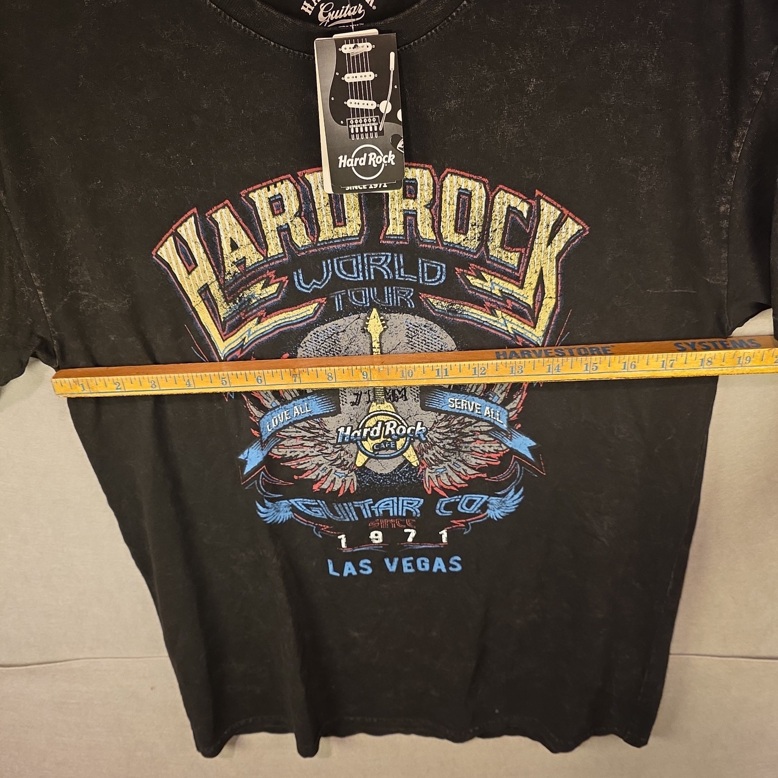 Hard Rock Cafe Guitar Co World Tour 50 Yrs Black Acid Wash Las Vegas Shirt XL gallery