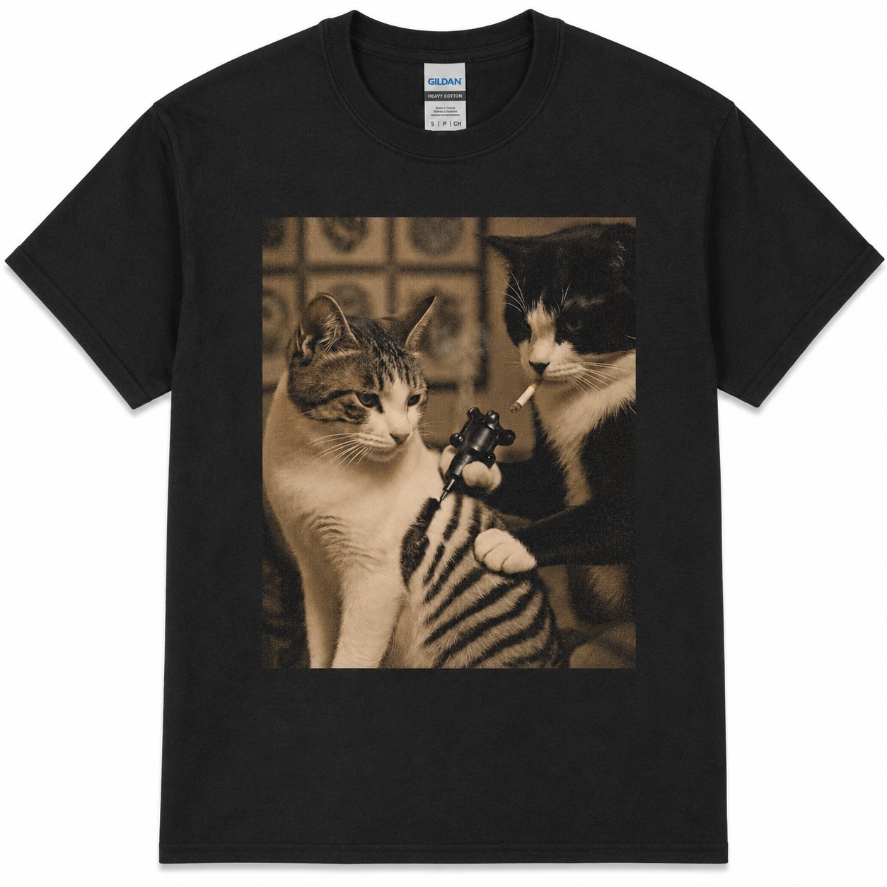 Vintage Cat Smoking Tattoo Inked Kitty Artist Trendy Graphic Cotton Unisex Tee