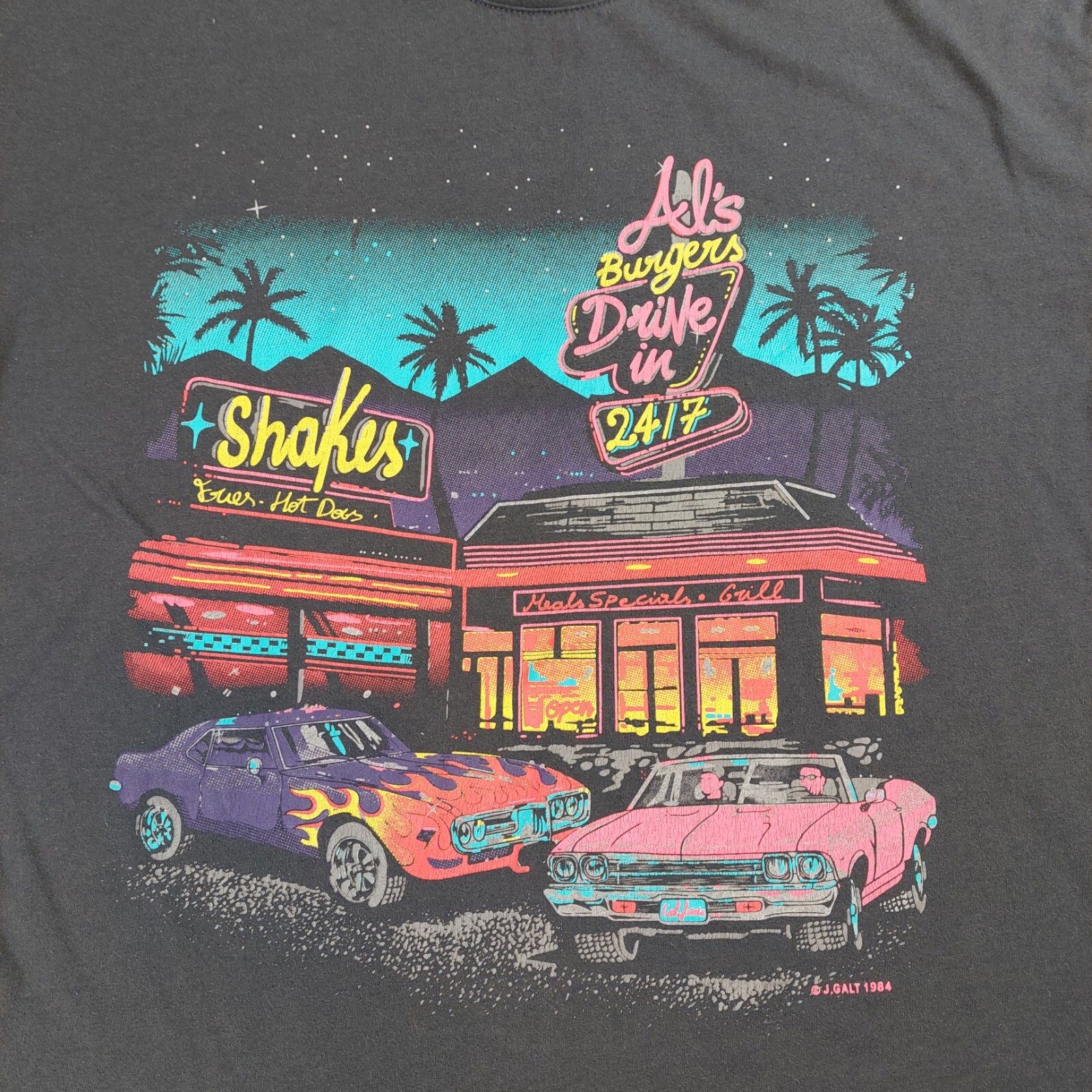 Vintage 1984 Big Al’s Burgers Drive In Classic Car T Shirt Large Black J. Galt gallery