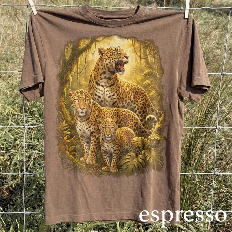 Vintage Fierce Leopard Animal Graphic Comfort Tee Big Cat Wildlife gallery