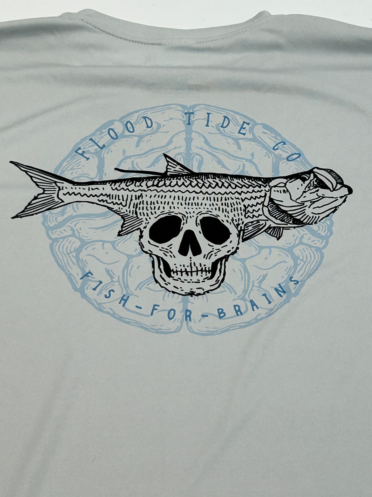 Flood Tide Co Fishing Shirt Skull & Striped Bass Gray Medium Solar UV Protection gallery