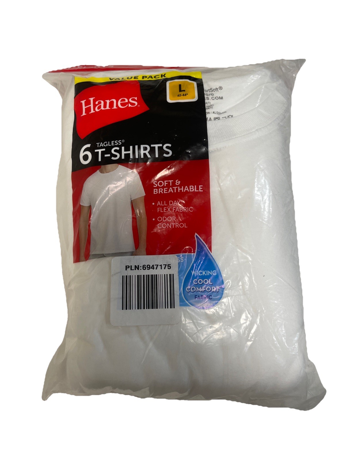 Hanes Essentials Men's White Cotton T-Shirt, Value 6-Pack L gallery