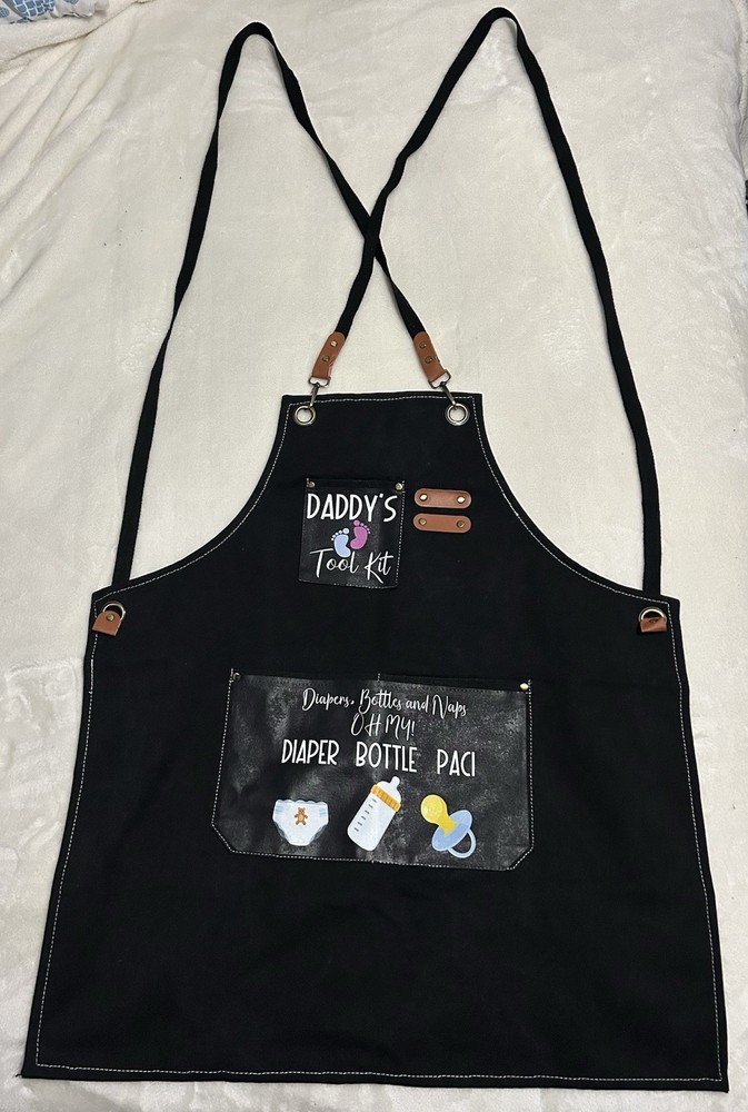 Handmade Black Utility Daddy Tool Kit Apron with Pockets and Adjustable Straps