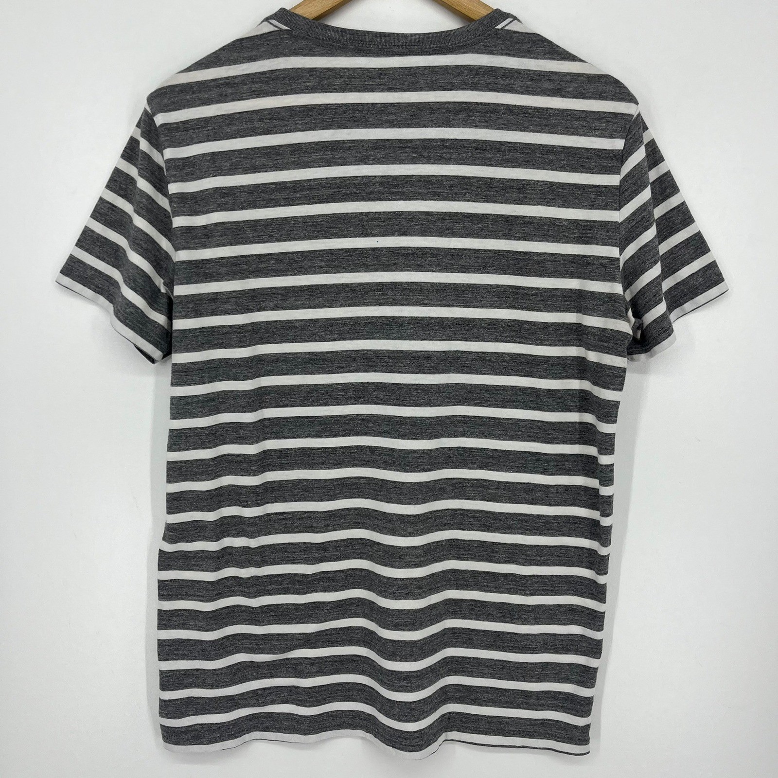 American Eagle Mens Striped T-Shirt Grey White Eagle Logo Short Sleeve Size M gallery