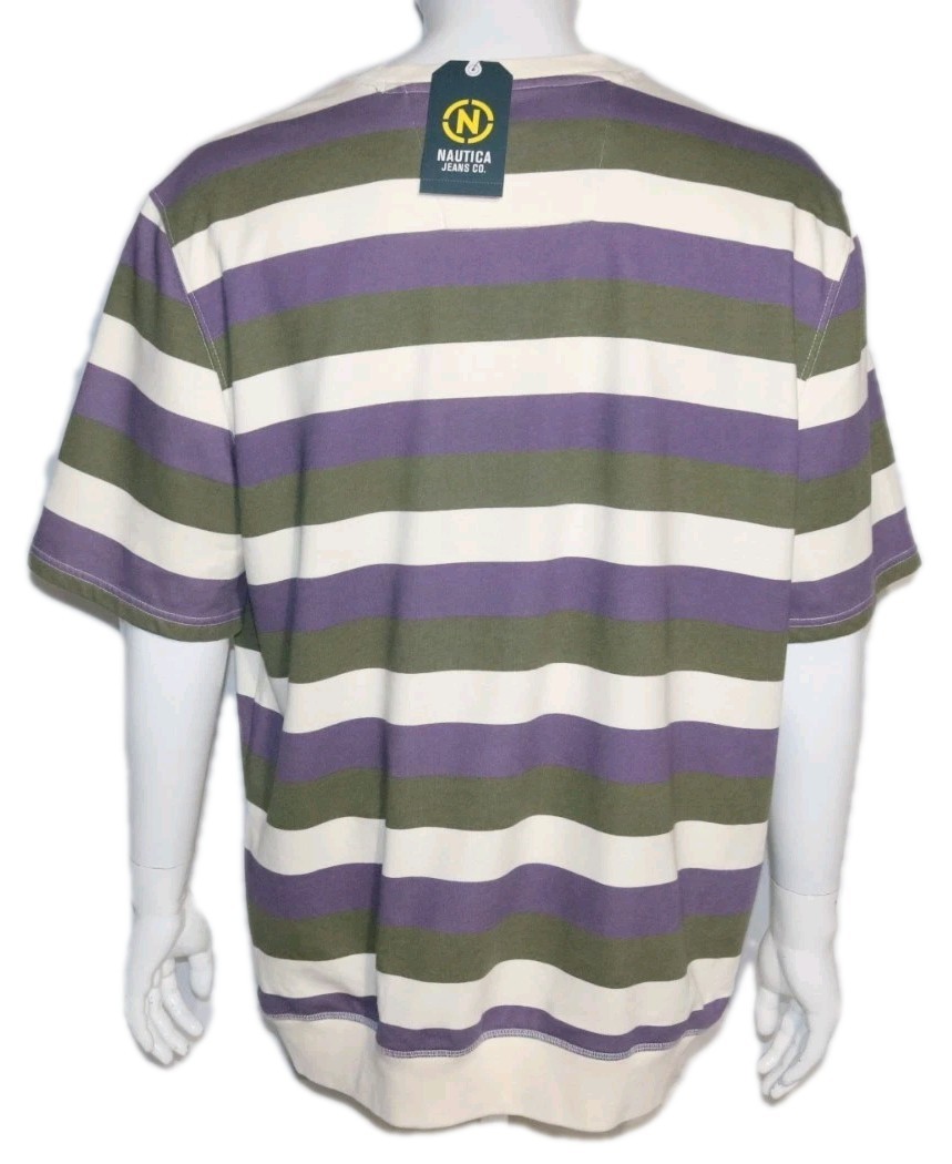 Nautica Crewneck Shirt Grape Size XL Mens Striped Kangaroo Pocket Classic Fit gallery