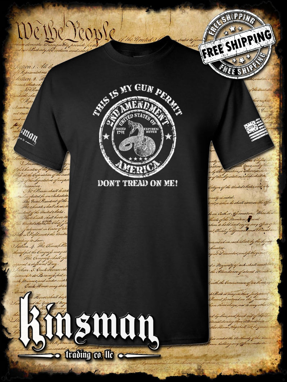 This Is My GUN PERMIT Don’t Tread On Me T-Shirt 2nd Amendment Rattlesnake 2A USA