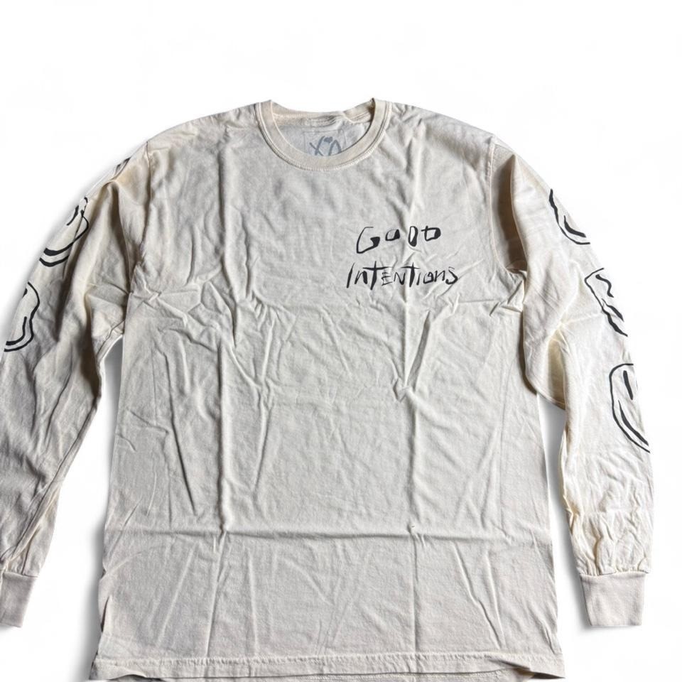 The Weeknd XO Nav Good Intentions Long Sleeve Shirt Cream Smiley Face Mens M gallery