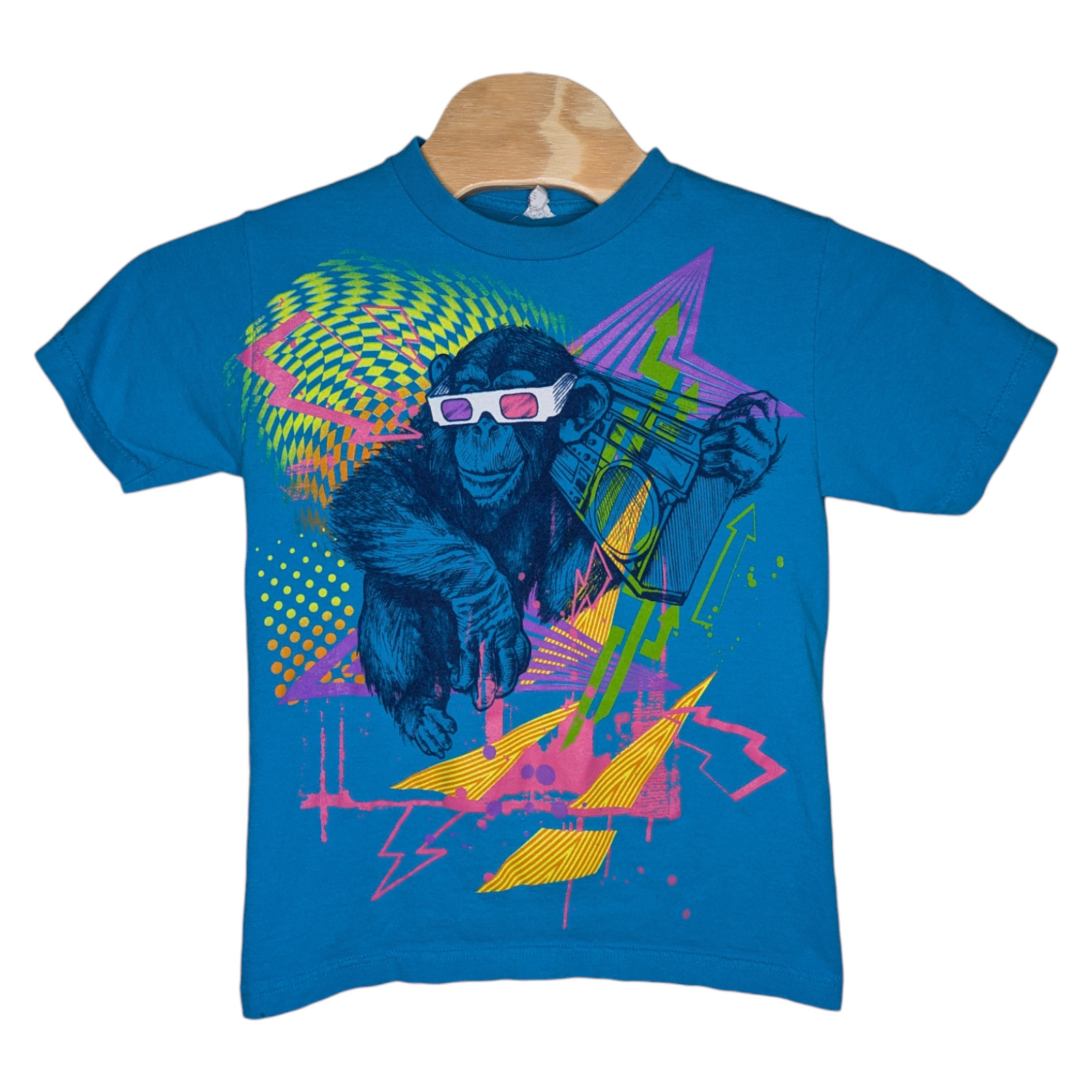Vintage AAA T Shirt Small Raver Monkey Graphic Print Blue Tee Boom Box Music
