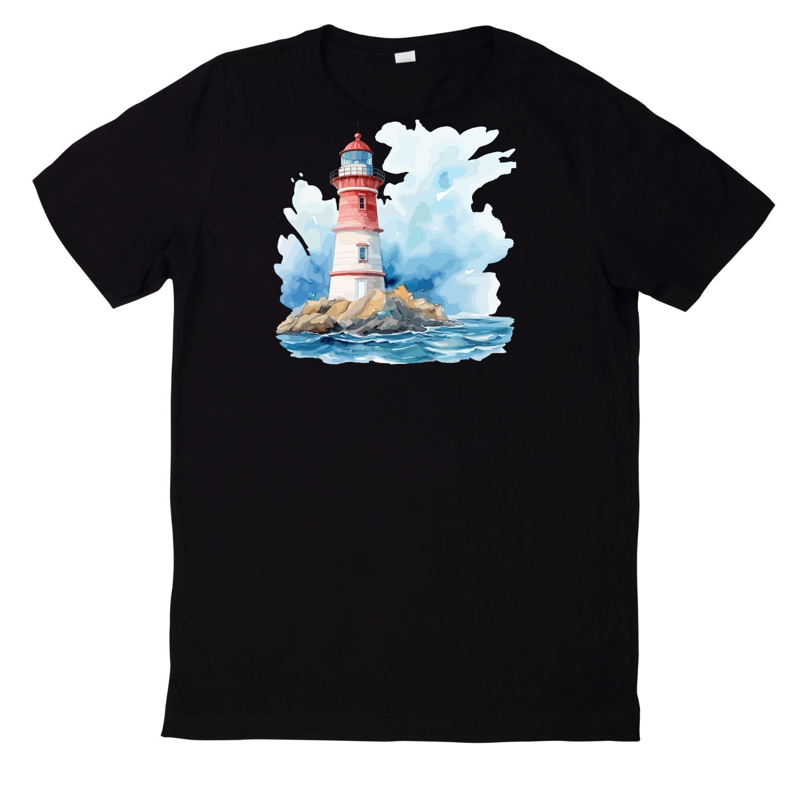 Watercolour Lighthouse Motif Cotton T-Shirt gallery
