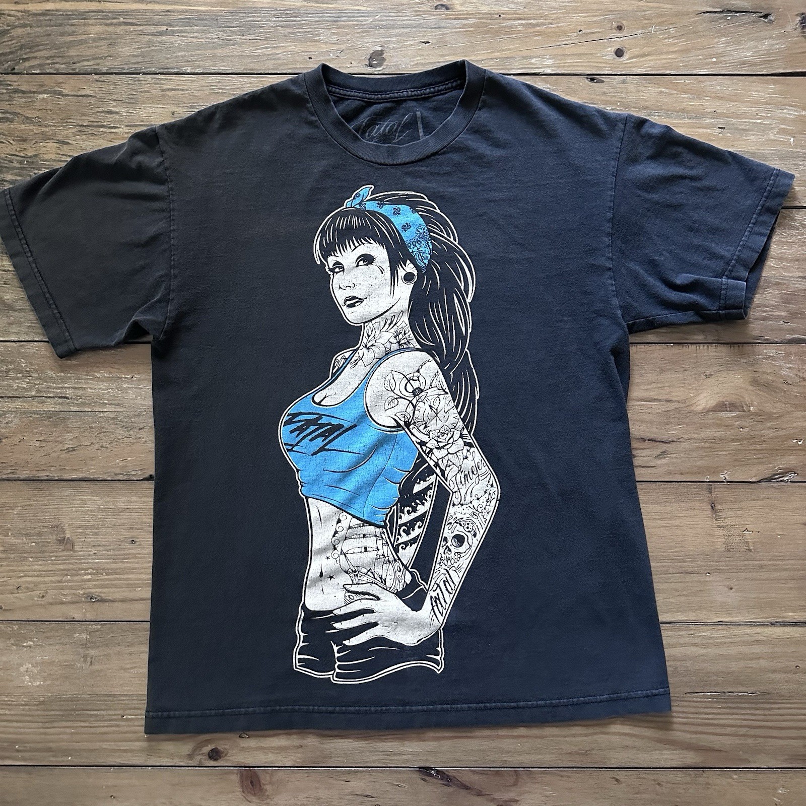 Vintage Y2K Fatal Clothing Tattoo PinUp Tshirt Large Goth Emo Punk Grunge Skate gallery