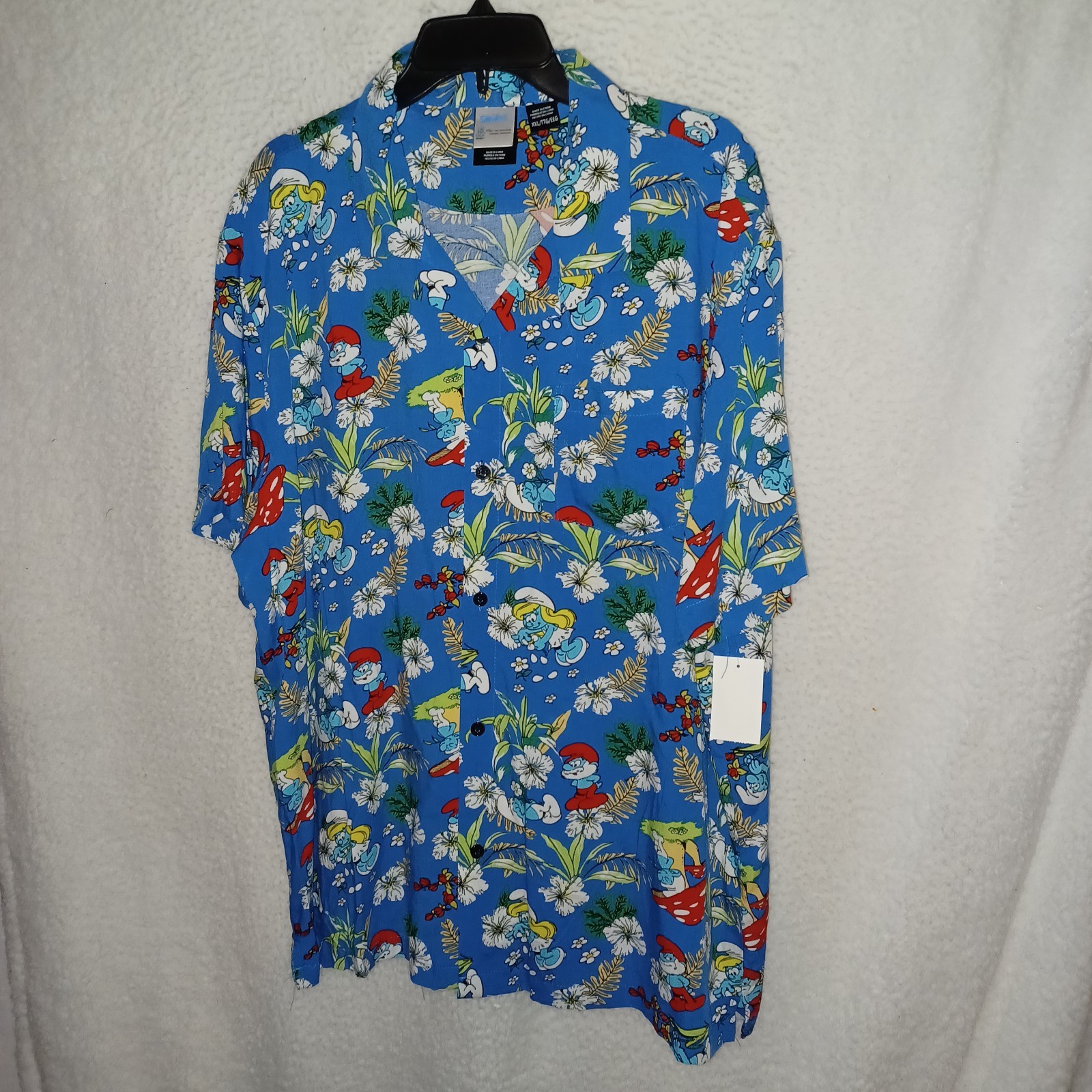 Smurfs Men's 2XL Tropical Hawaiian Graphic Dress Shirt Short Sleeves Blue (28D) gallery