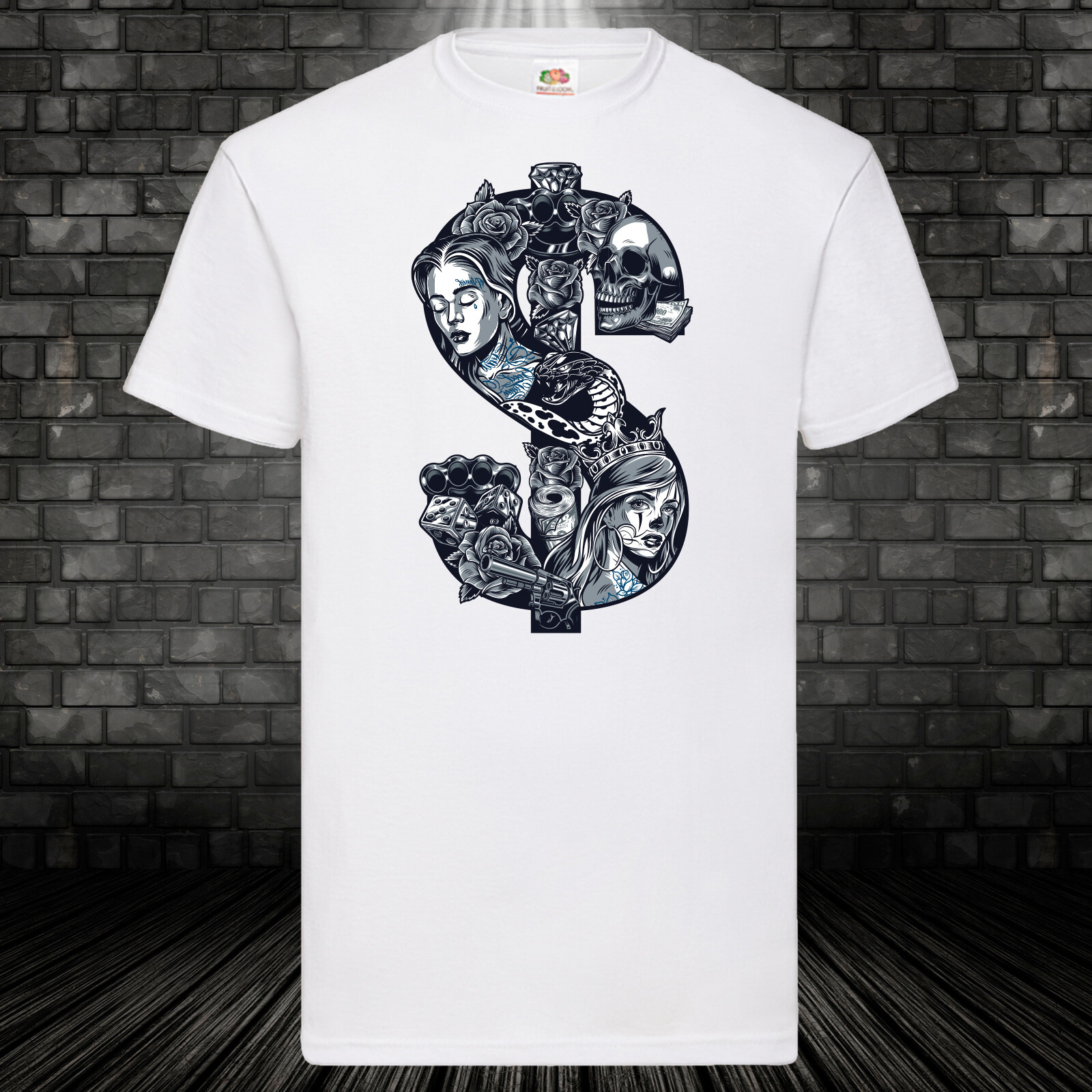 Gambling Dollar Skull Skull Rose Queen T-Shirt Tee Cult Gift S-5XL