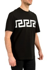 Versace Men’s Black Greeca Print Crewneck Short Sleeve T-Shirt US M IT 50