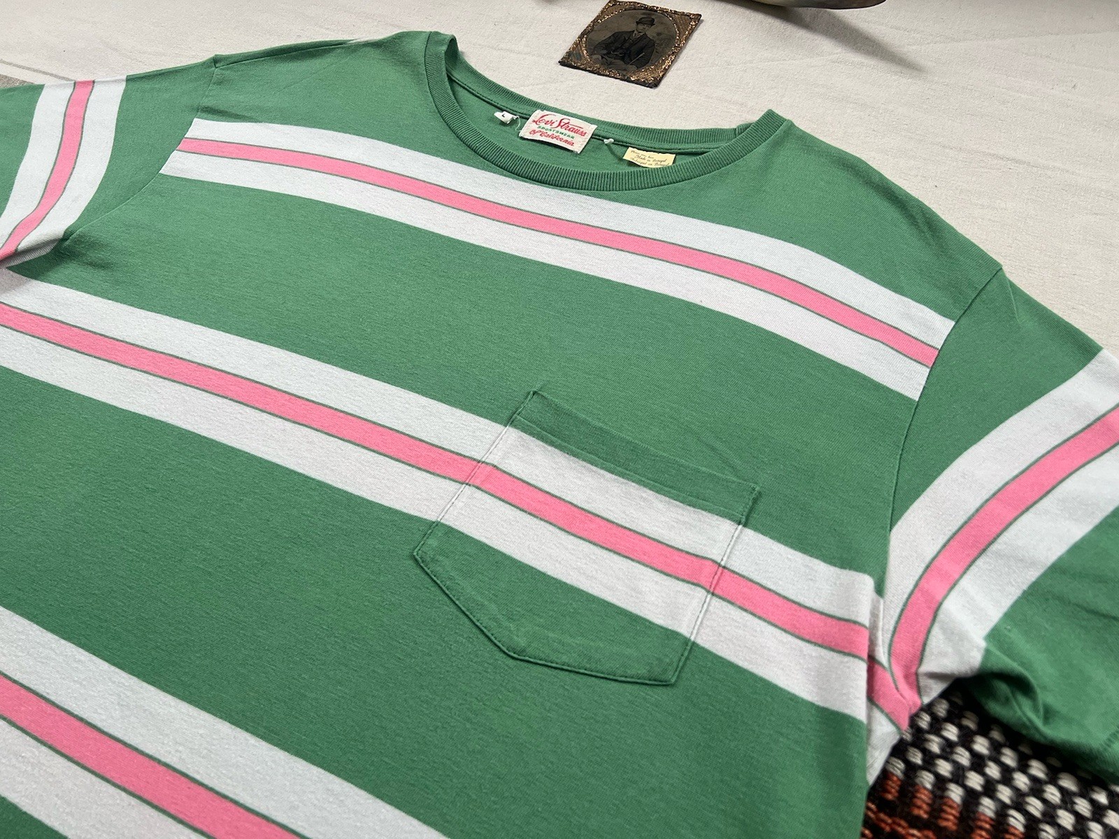 LVC T-Shirt L Levi's Vintage Clothing 60s Sportswear Single Stitch Green Stripe gallery
