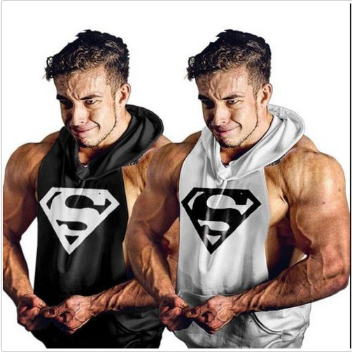 Men’s Superman Sleeveless Hoodie Tank Tops Cotton Gym Workout Stretch Tracksuit