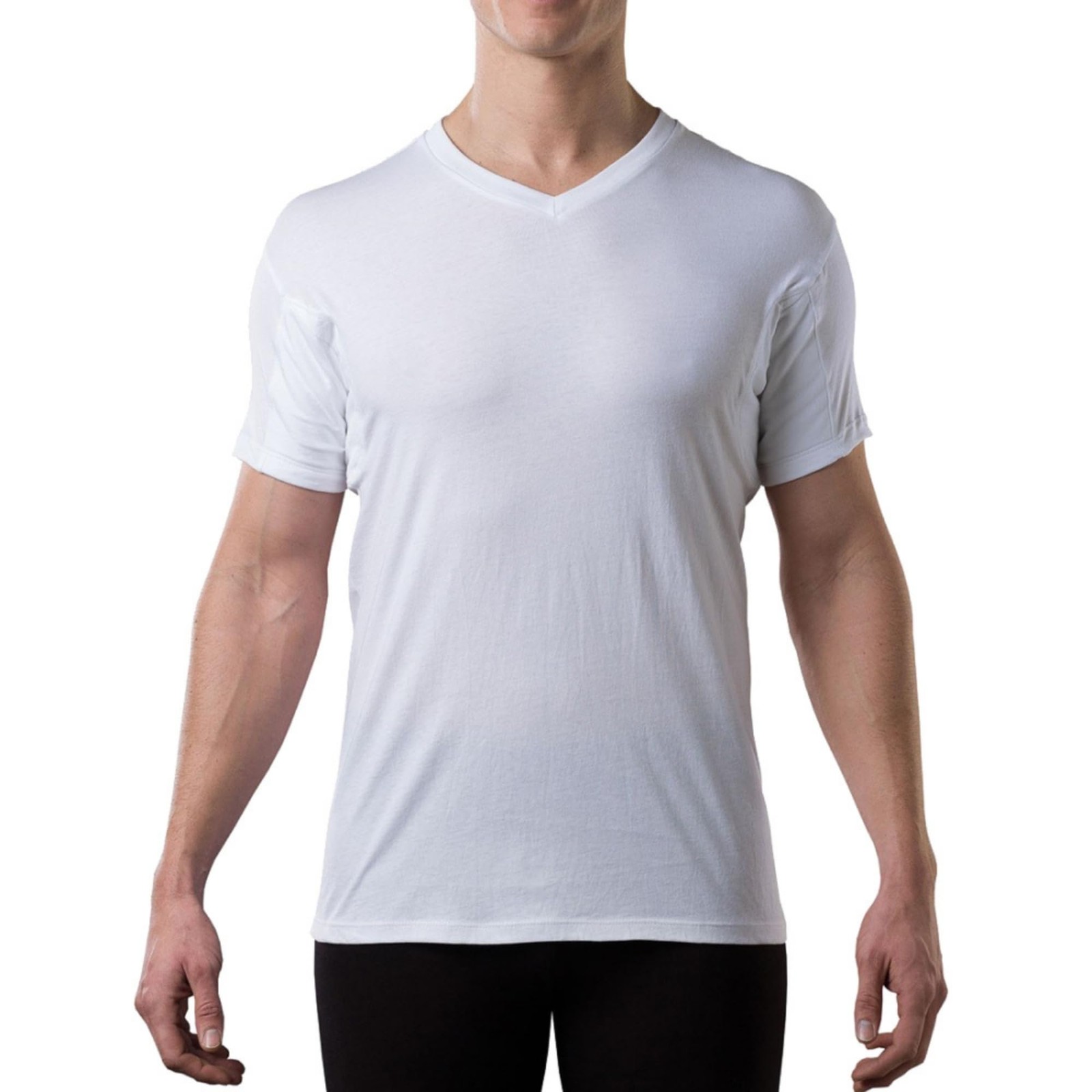 Mens Sweatproof Undershirt - Cotton V Neck T-Shirt with Underarm Sweat Pads - gallery