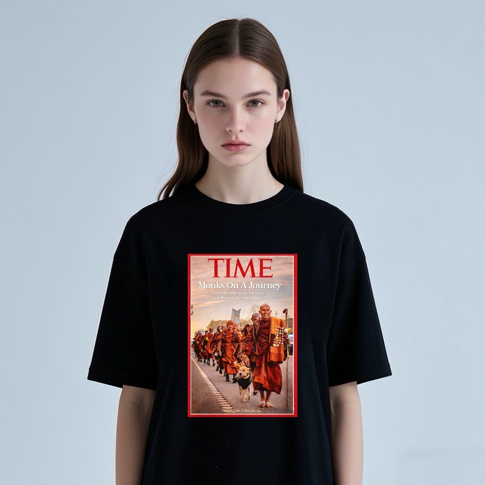 Retro Unisex Monks On A Journey Pilgrimage Graphic T-Shirt Buddhist Peace Tee gallery