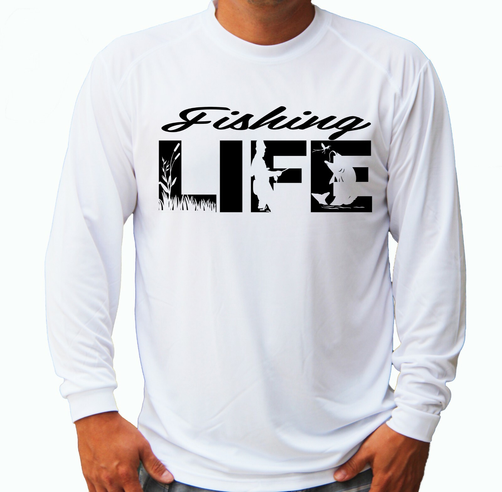 Fisherman Bass Fish Long Sleeve UPF 30 T-Shirt Fishing Life Boat UV Protection gallery